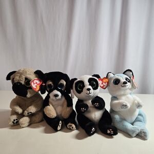 TY Beanie Babies Plush Toy Set - Tan, Black, White, Blue